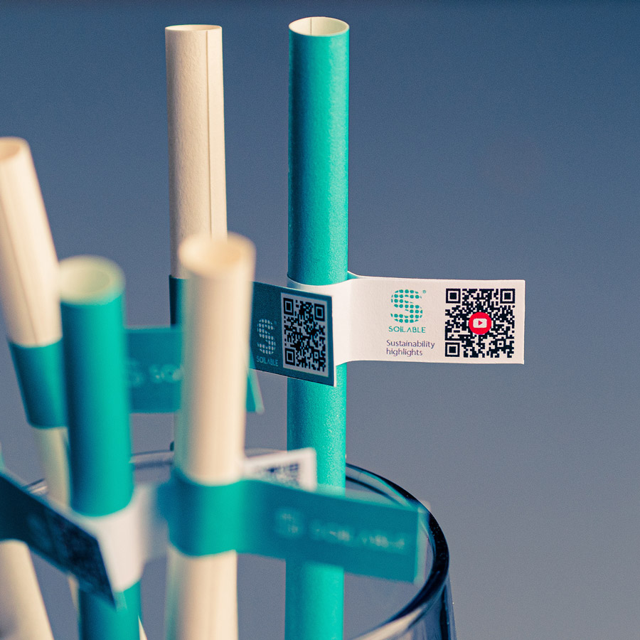 Soilable paper straws with QR flags